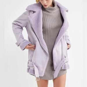UO Oversized Purple Faux Leather Shearling Lined Jacket Size Small NEW